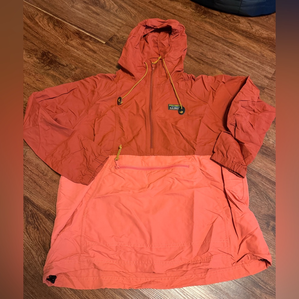 LL Bean Rust Orange Hooded Windbreaker